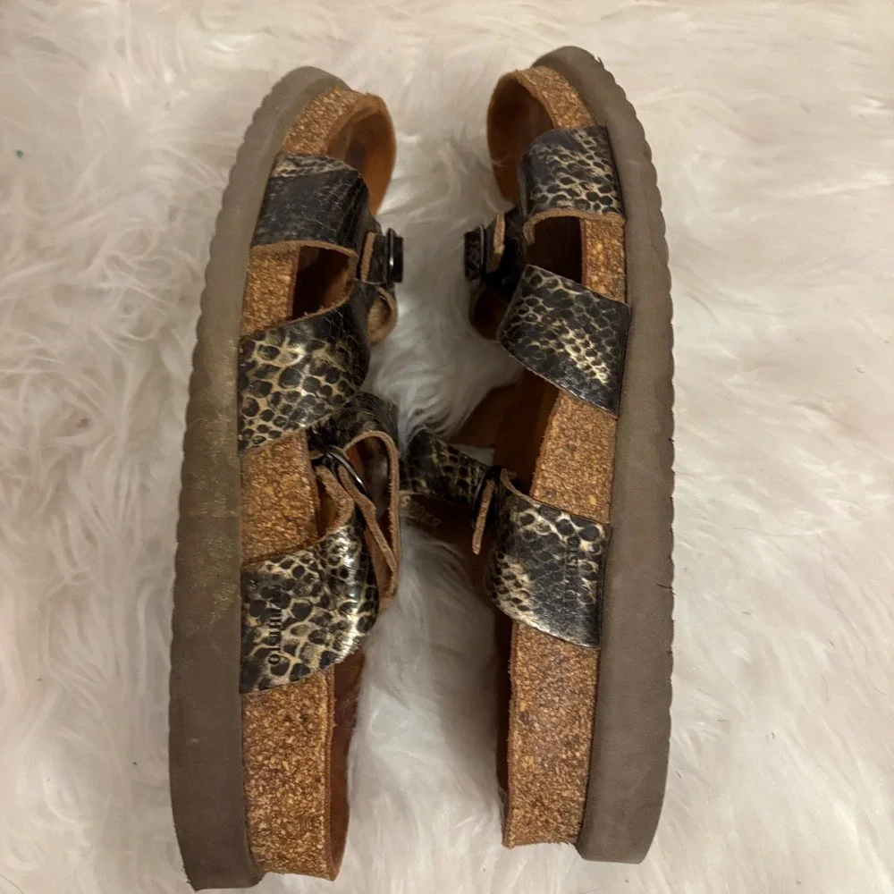Mephisto Womens Helen Snakeskin Print Leather Buckle Slide Sandals Size 37 US 7